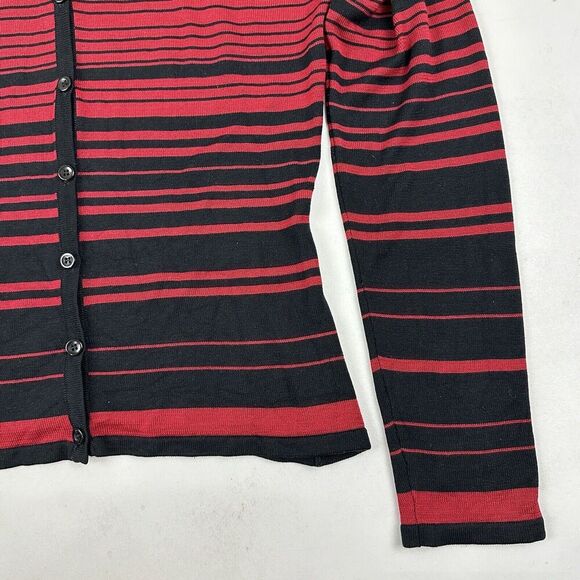 Pendleton Women’s Red Black Striped 100% Silk Cardigan Long Sleeve V-Neck Sz L - Picture 6 of 8